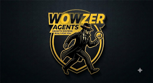 Wowzer Agents complete logo with wordmark, detective character, and circular emblem